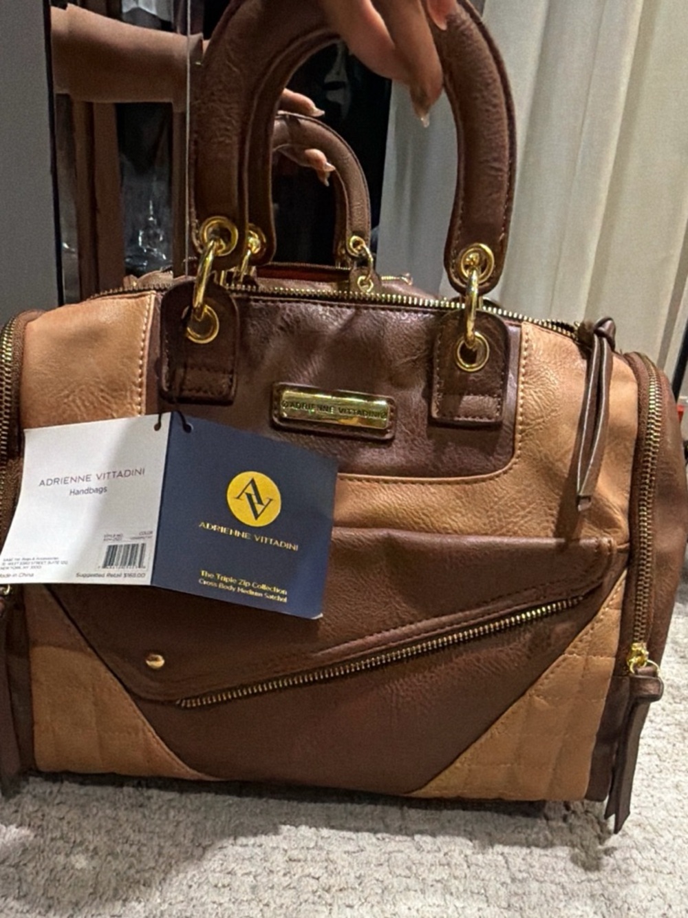 Adrienne Vittadini Two-Tone Brown Leather Messenger Bag